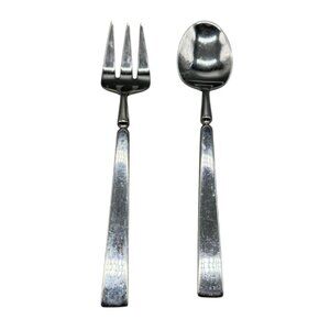 Vintage serving Fork & Spoon Set elegant  9" pewter ? READ